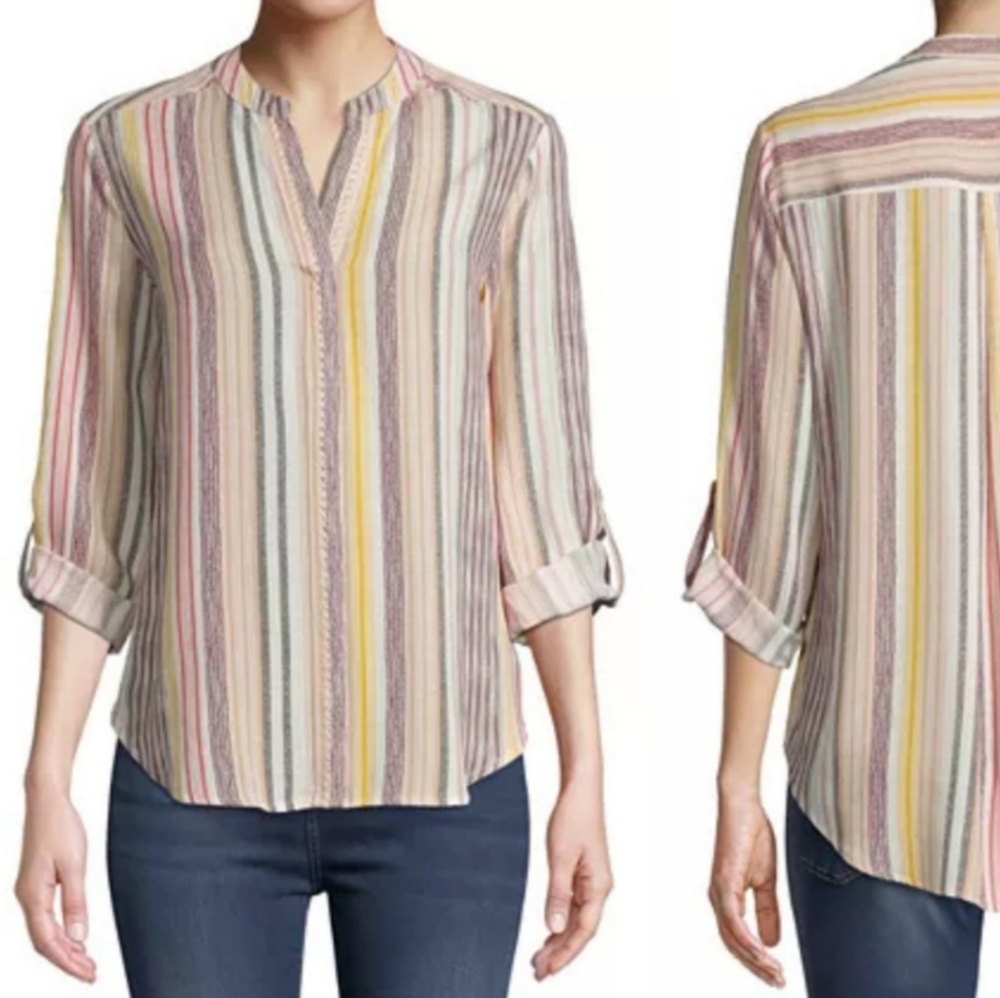 John‎ Paul Richard split neck striped top size M